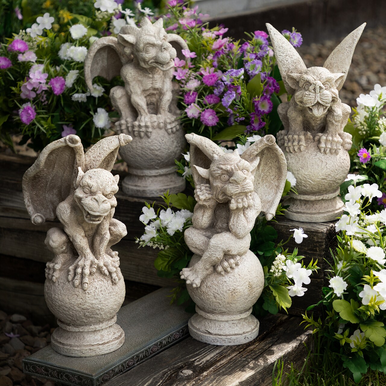 Northlight Set of 4 Gargoyles on Pedestals Outdoor Garden Statues 13"